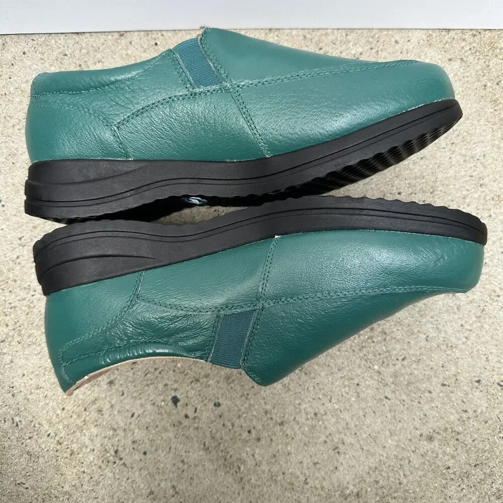 Dr Scholls Side Zip Loafers‎ Women Sz 8.5 W Green Comfort E4H-PY 902337 Leather